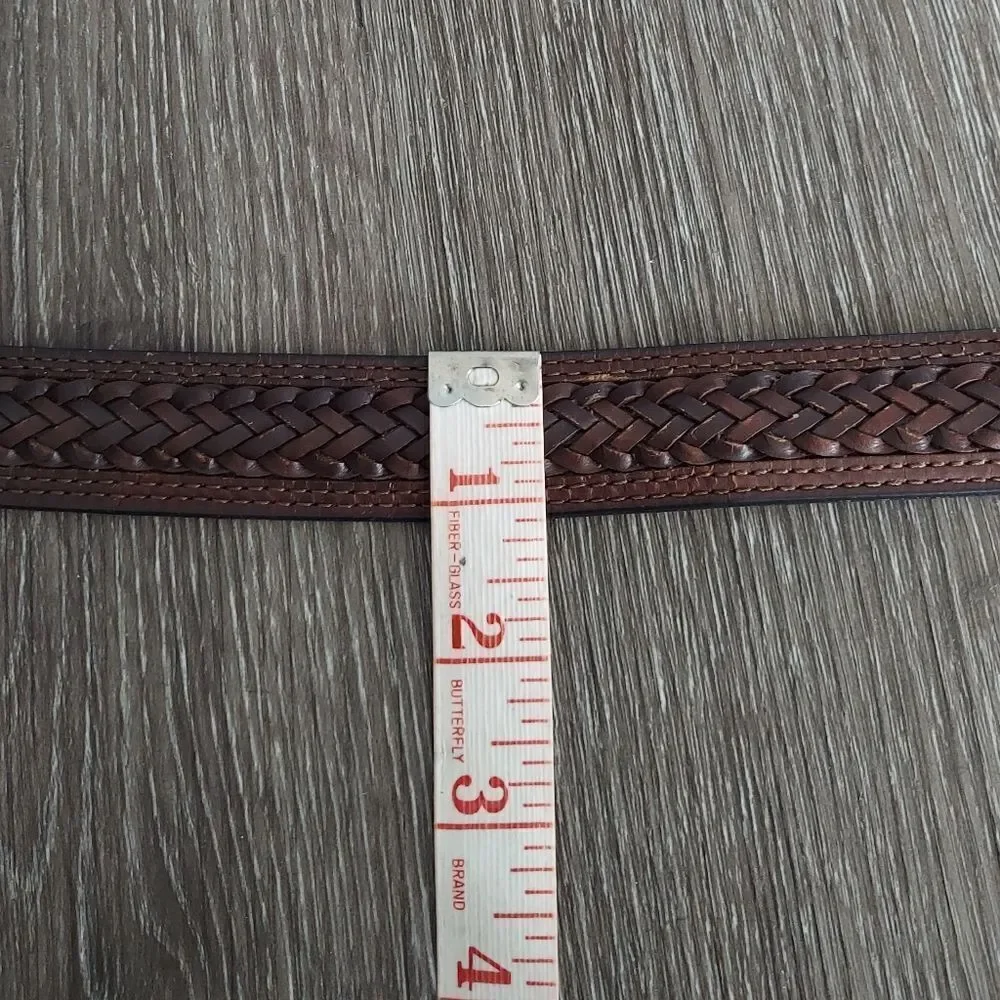 Brown Full Grain Cowhide Braided Belt Solid Brass Buckle Medium